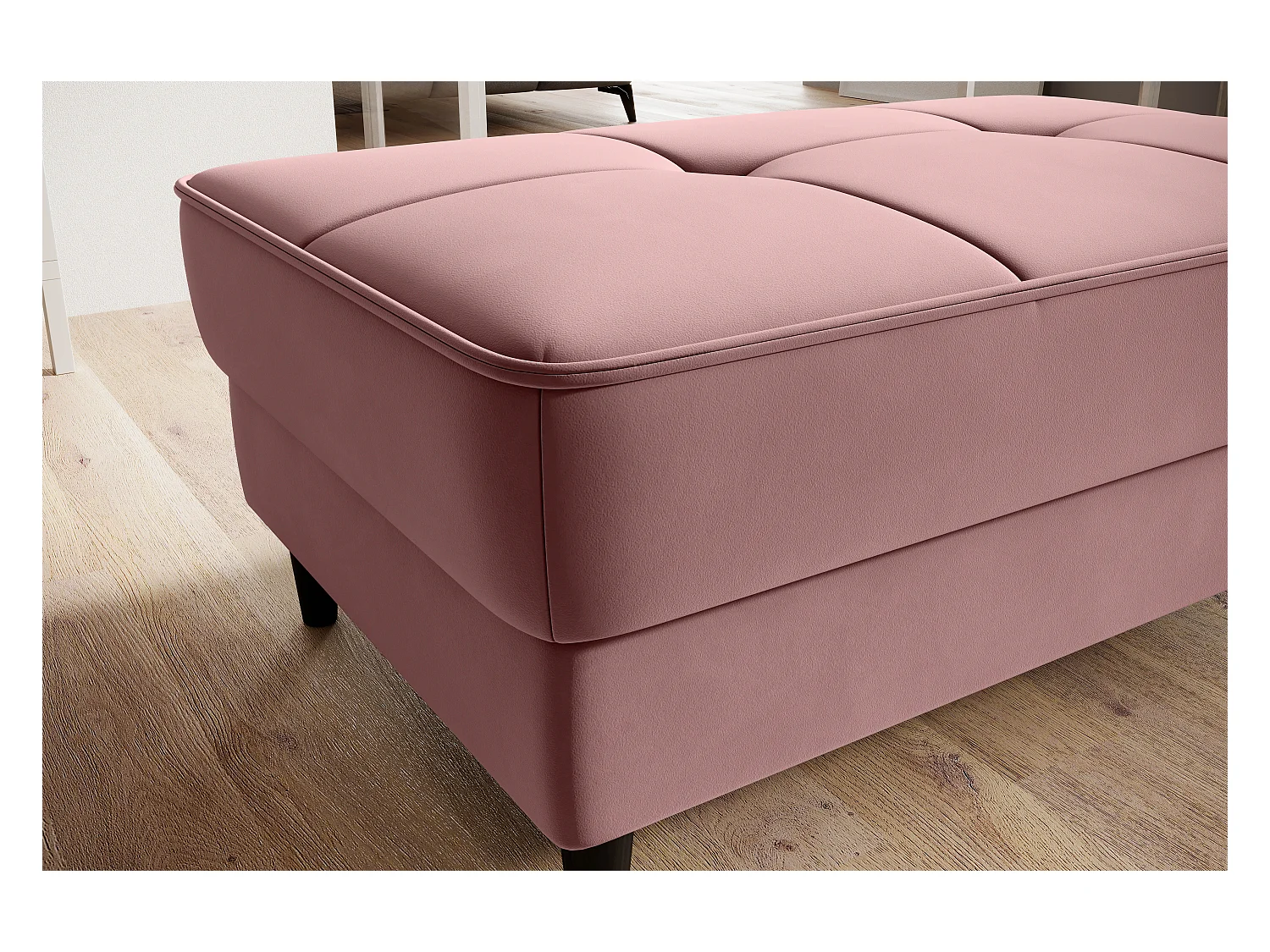 Pouf avec rangement en velours BOZA-Rose poudré