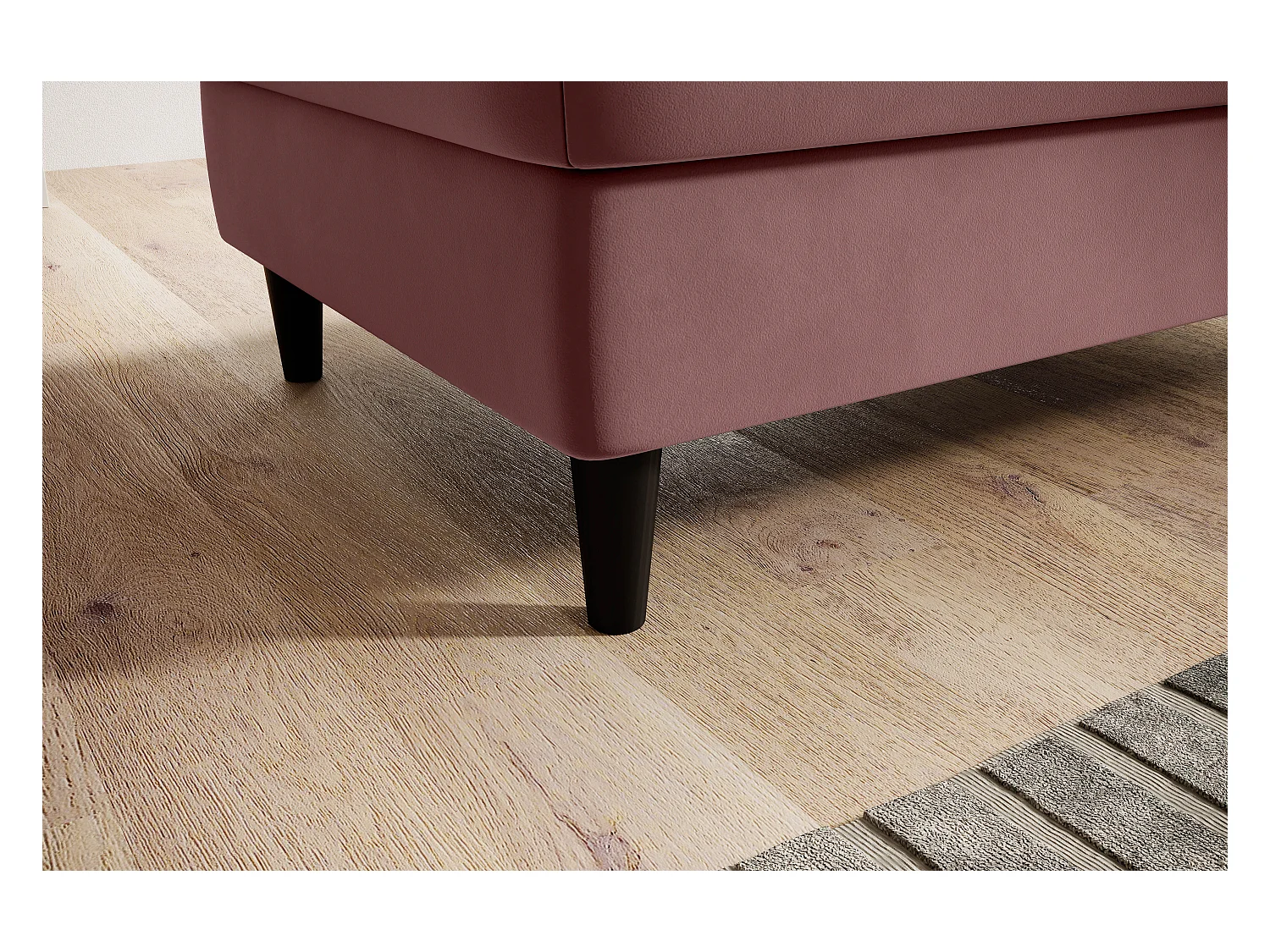 Pouf avec rangement en velours BOZA-Rose poudré