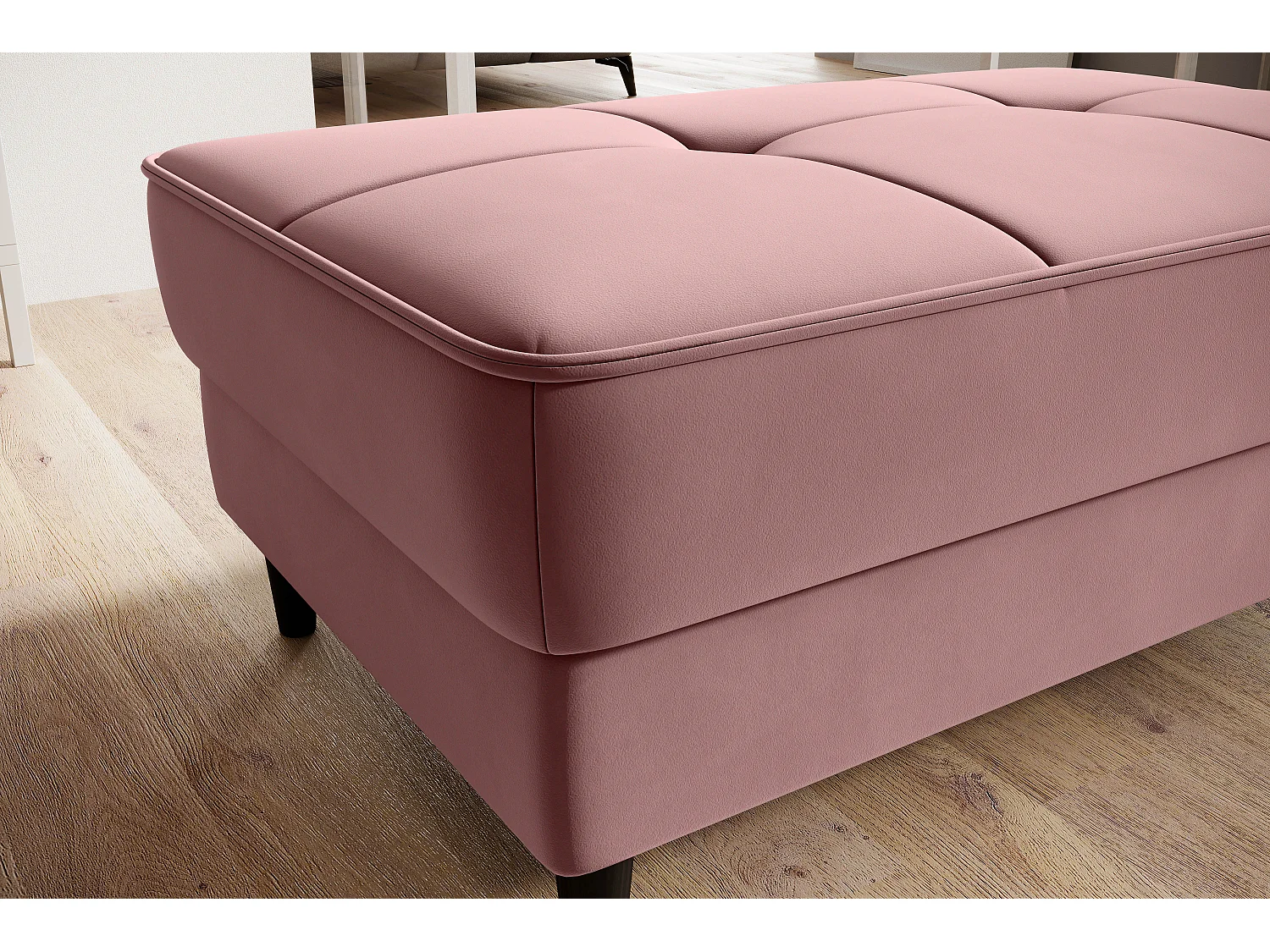Pouf avec rangement en velours BOZA-Rose poudré