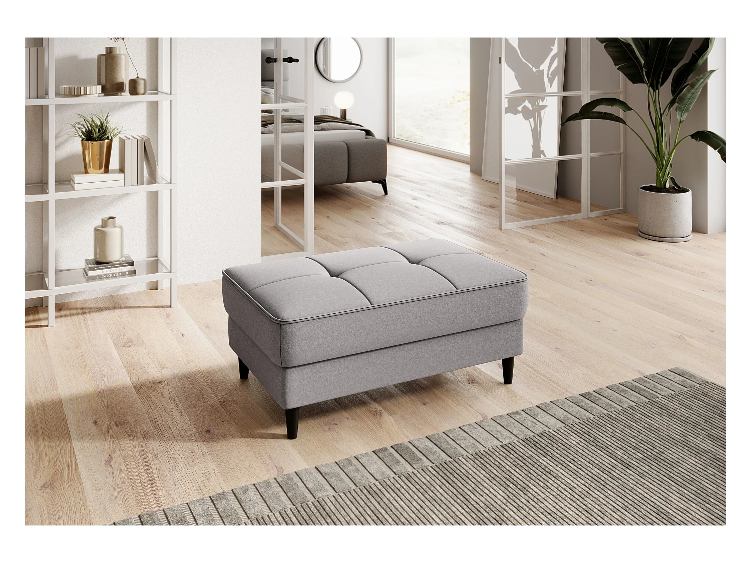 Pouf avec rangement en tissu BOZA-Gris clair