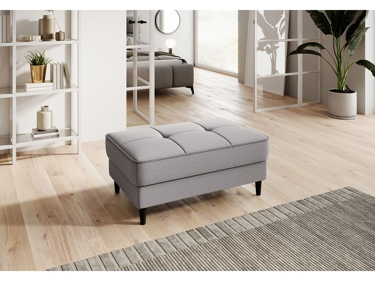 Pouf avec rangement en tissu BOZA-Gris clair