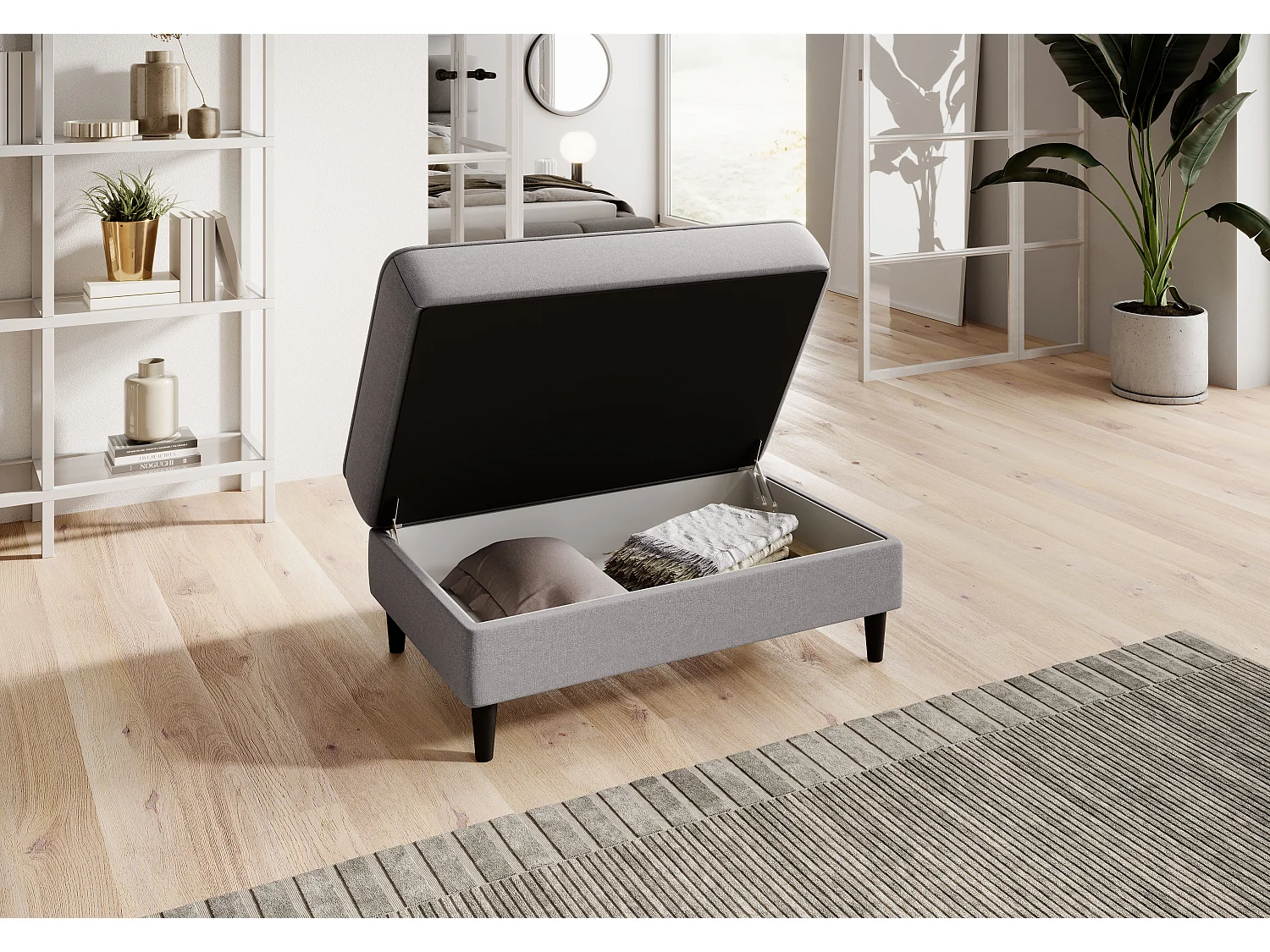 Pouf avec rangement en tissu BOZA-Gris clair