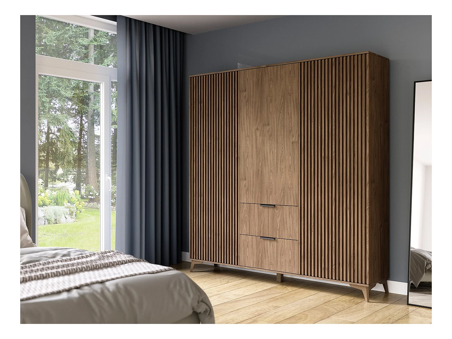 Armoire de chambre bois clair rainuré – Collection Bazen