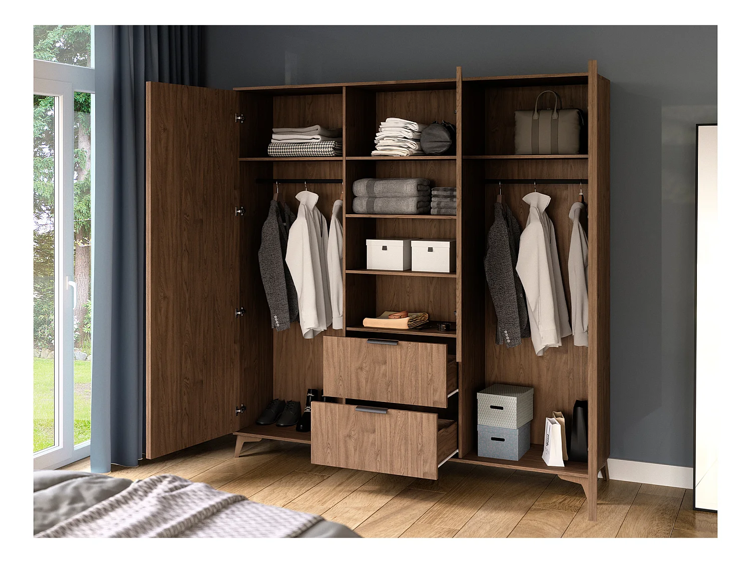 Armoire de chambre bois clair rainuré – Collection Bazen