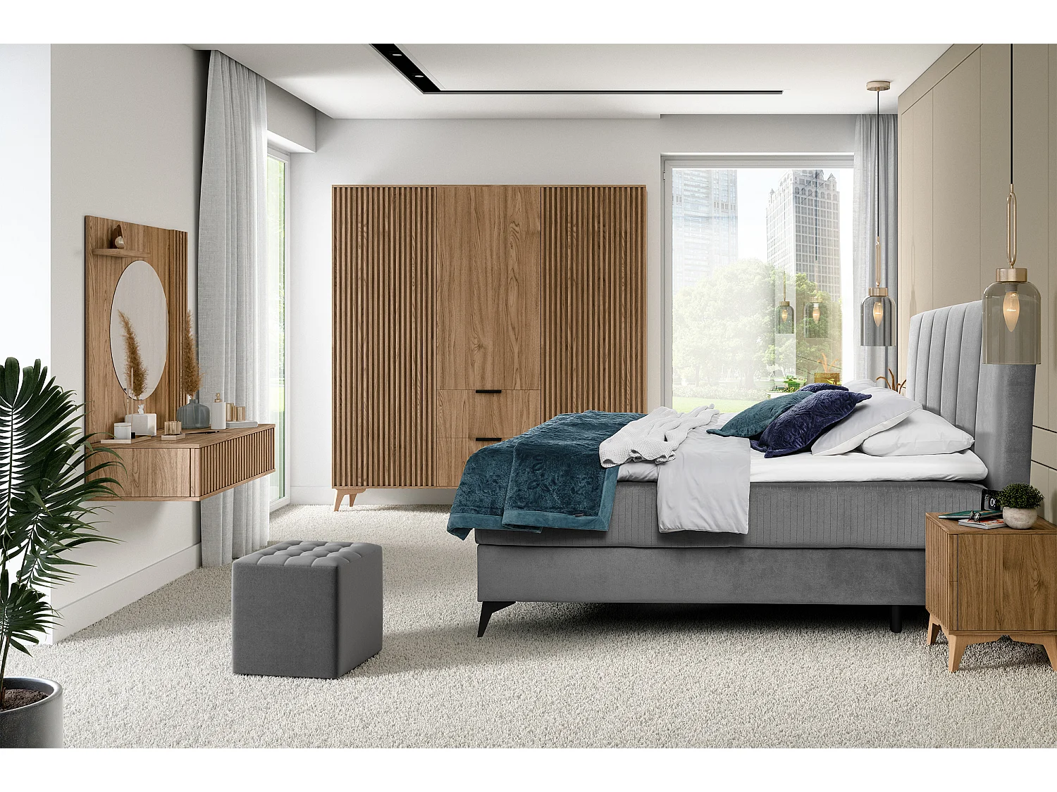 Armoire de chambre bois clair rainuré – Collection Bazen