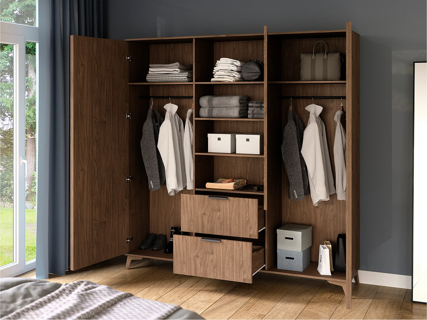 Armoire de chambre bois clair rainuré – Collection Bazen