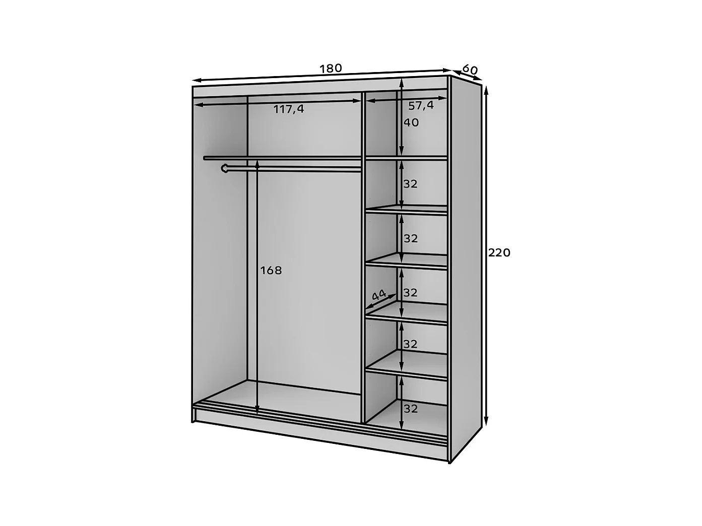Armoire chambre adulte blanche BLANKO-Largeur 180 cm