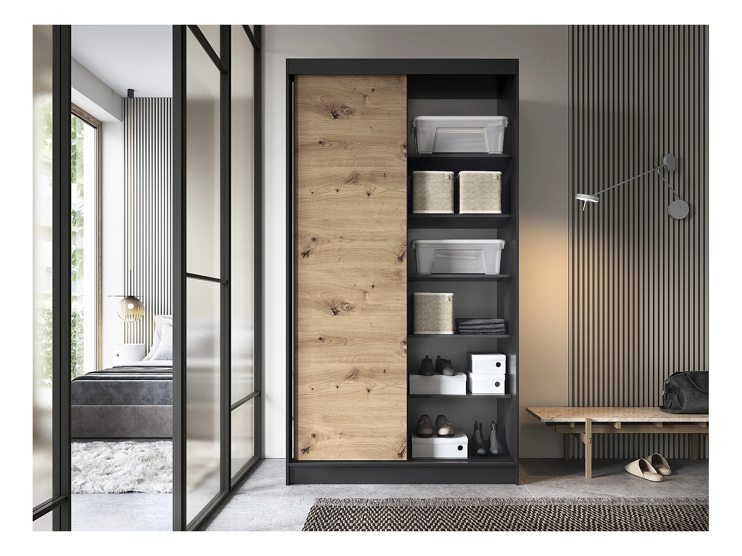 Armoire à portes coulissantes REVILA avec miroir – Élégance et fonctionnalité-Largeur 120 cm