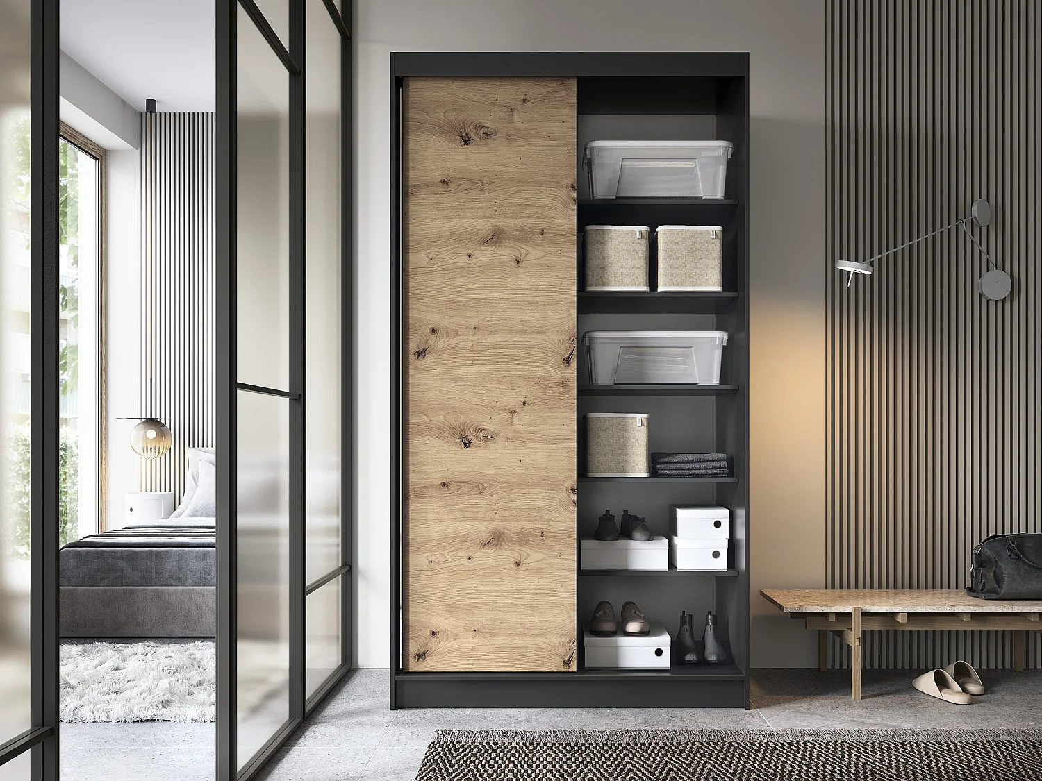 Armoire à portes coulissantes REVILA avec miroir – Élégance et fonctionnalité-Largeur 120 cm