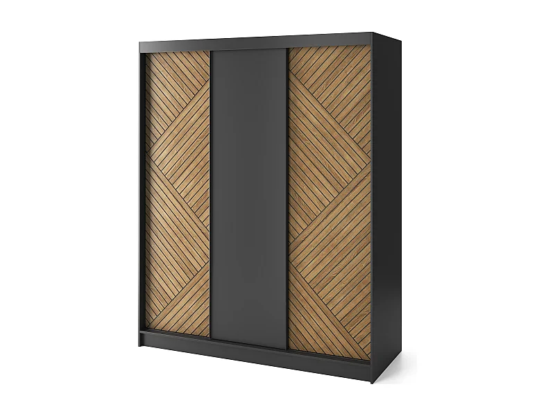 Armoire coulissante SOKAT – Chêne caramel & noir mat-Largeur 180 cm