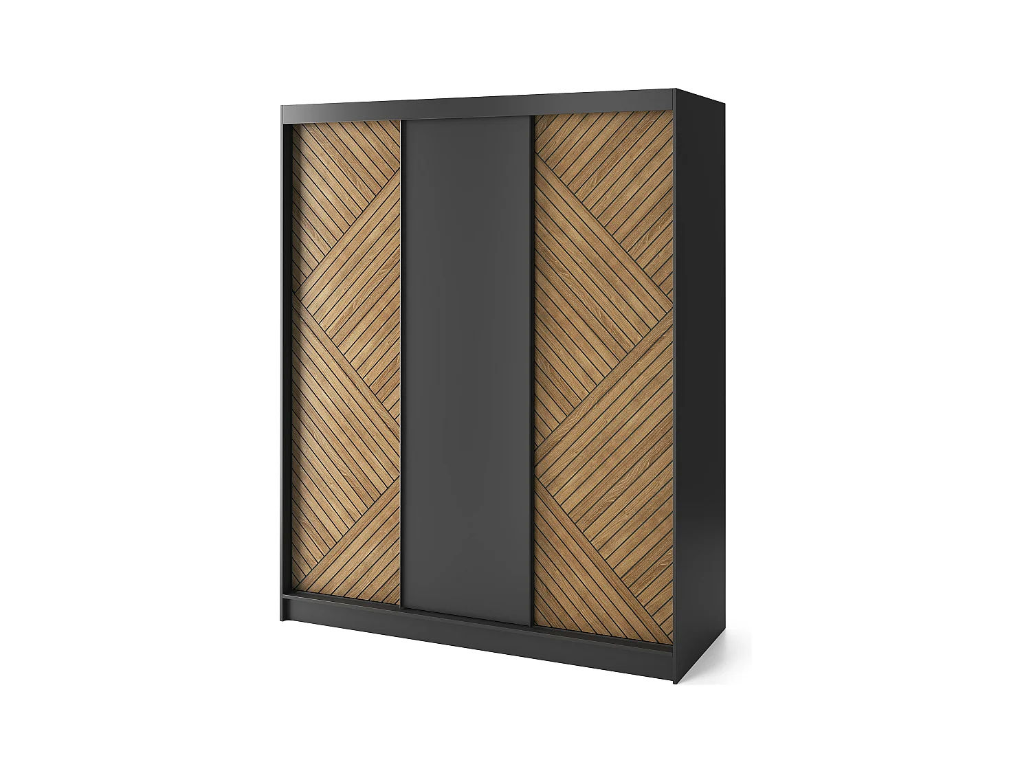 Armoire coulissante SOKAT – Chêne caramel & noir mat-Largeur 180 cm