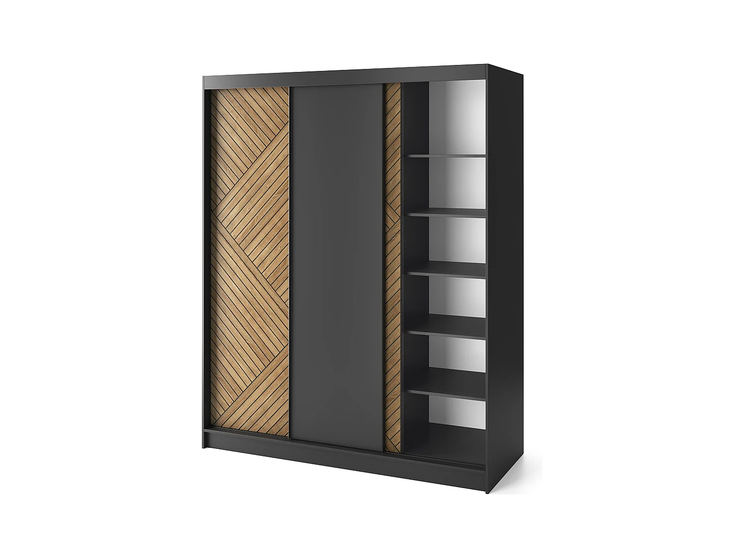Armoire coulissante SOKAT – Chêne caramel & noir mat-Largeur 180 cm