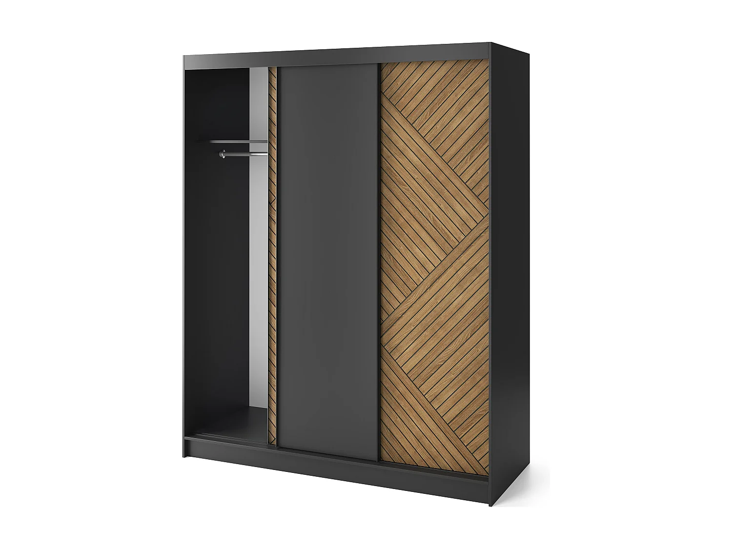Armoire coulissante SOKAT – Chêne caramel & noir mat-Largeur 180 cm