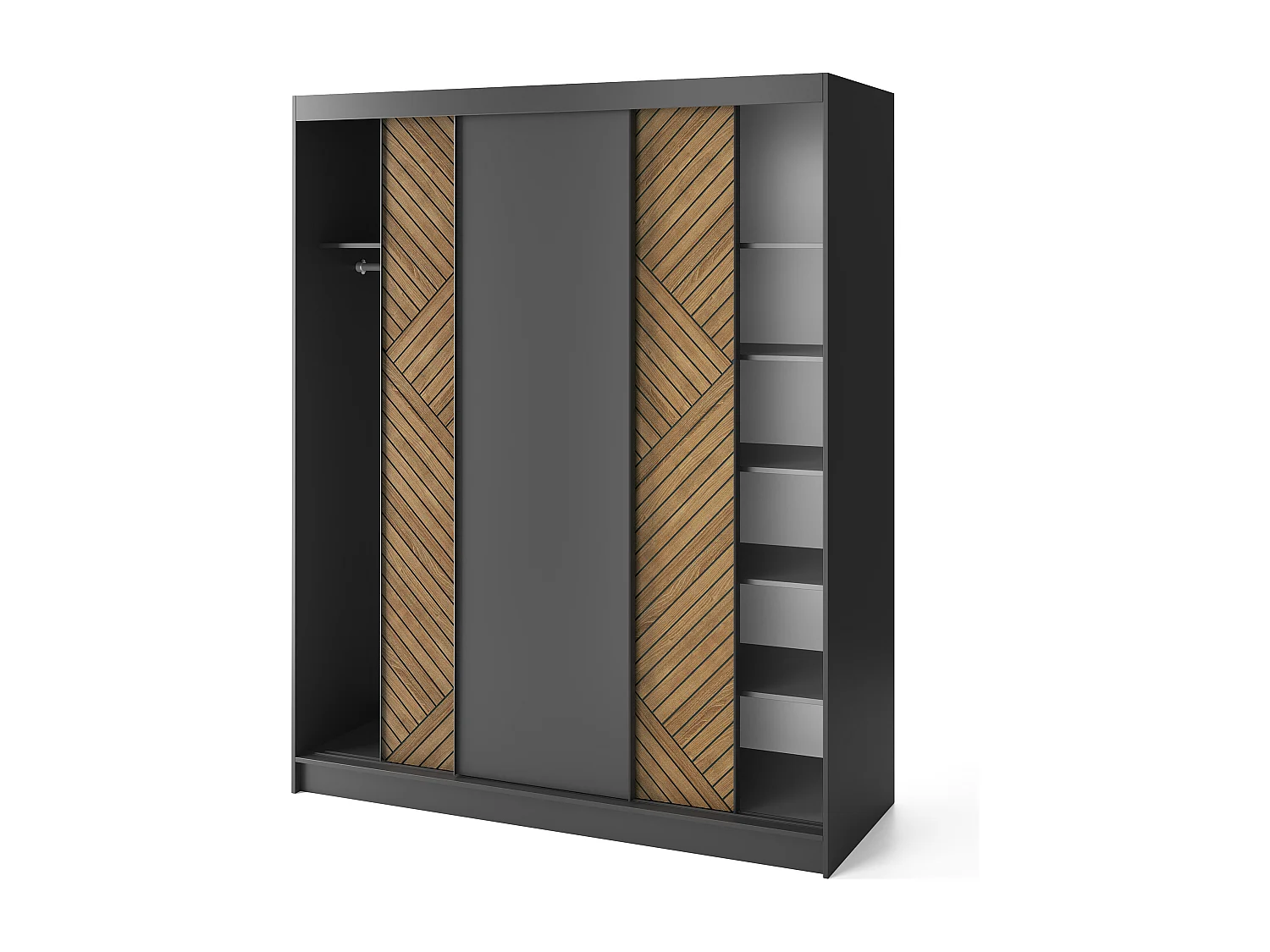 Armoire coulissante SOKAT – Chêne caramel & noir mat-Largeur 180 cm