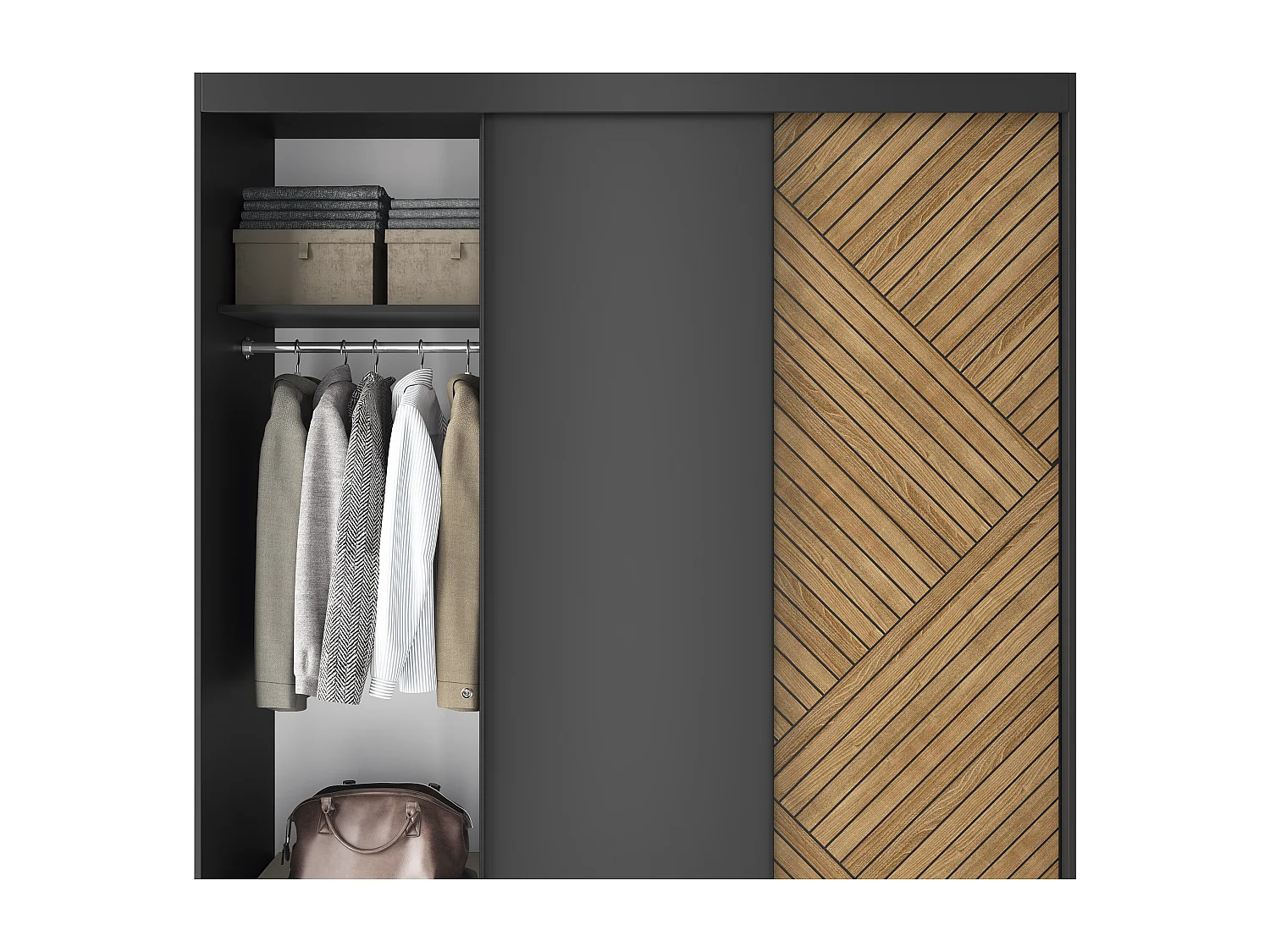 Armoire coulissante SOKAT – Chêne caramel & noir mat-Largeur 180 cm