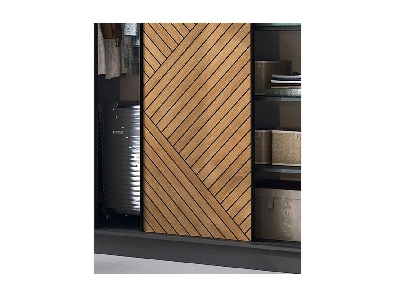 Armoire coulissante SOKAT – Chêne caramel & noir mat-Largeur 180 cm