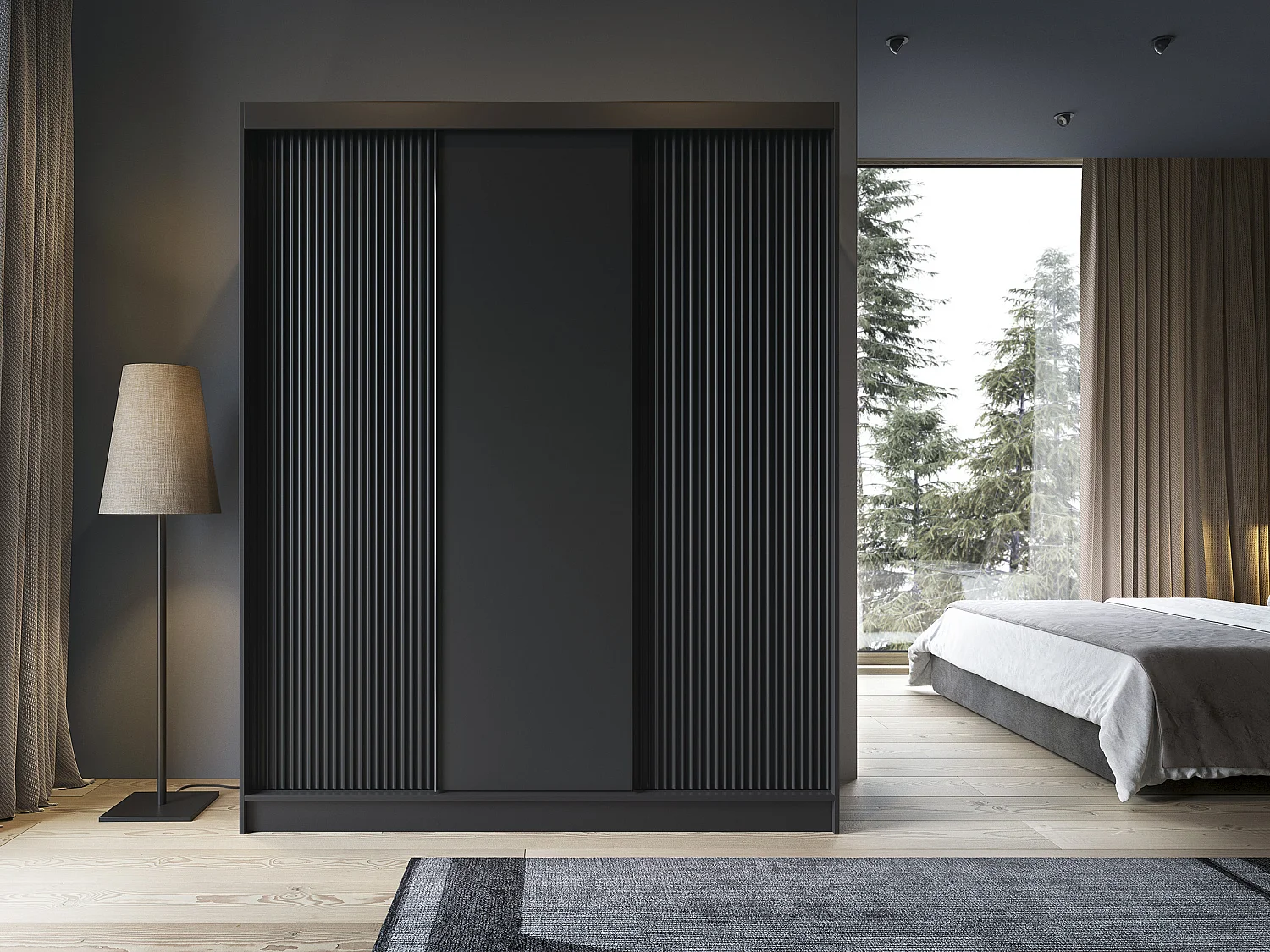 Armoire coulissante GAMA – Élégance noire & fonctionnalité contemporaine-Largeur 180 cm