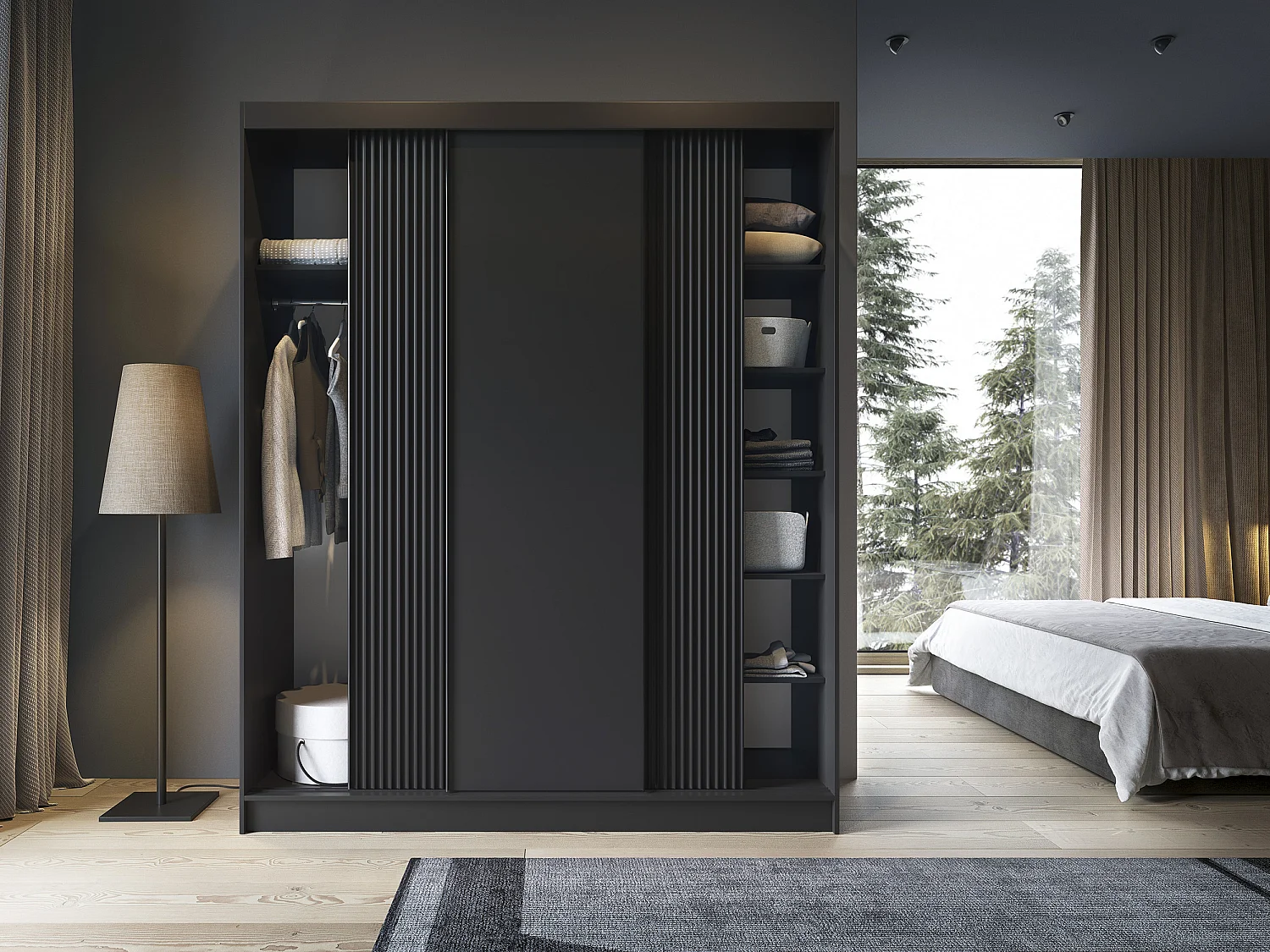 Armoire coulissante GAMA – Élégance noire & fonctionnalité contemporaine-Largeur 180 cm