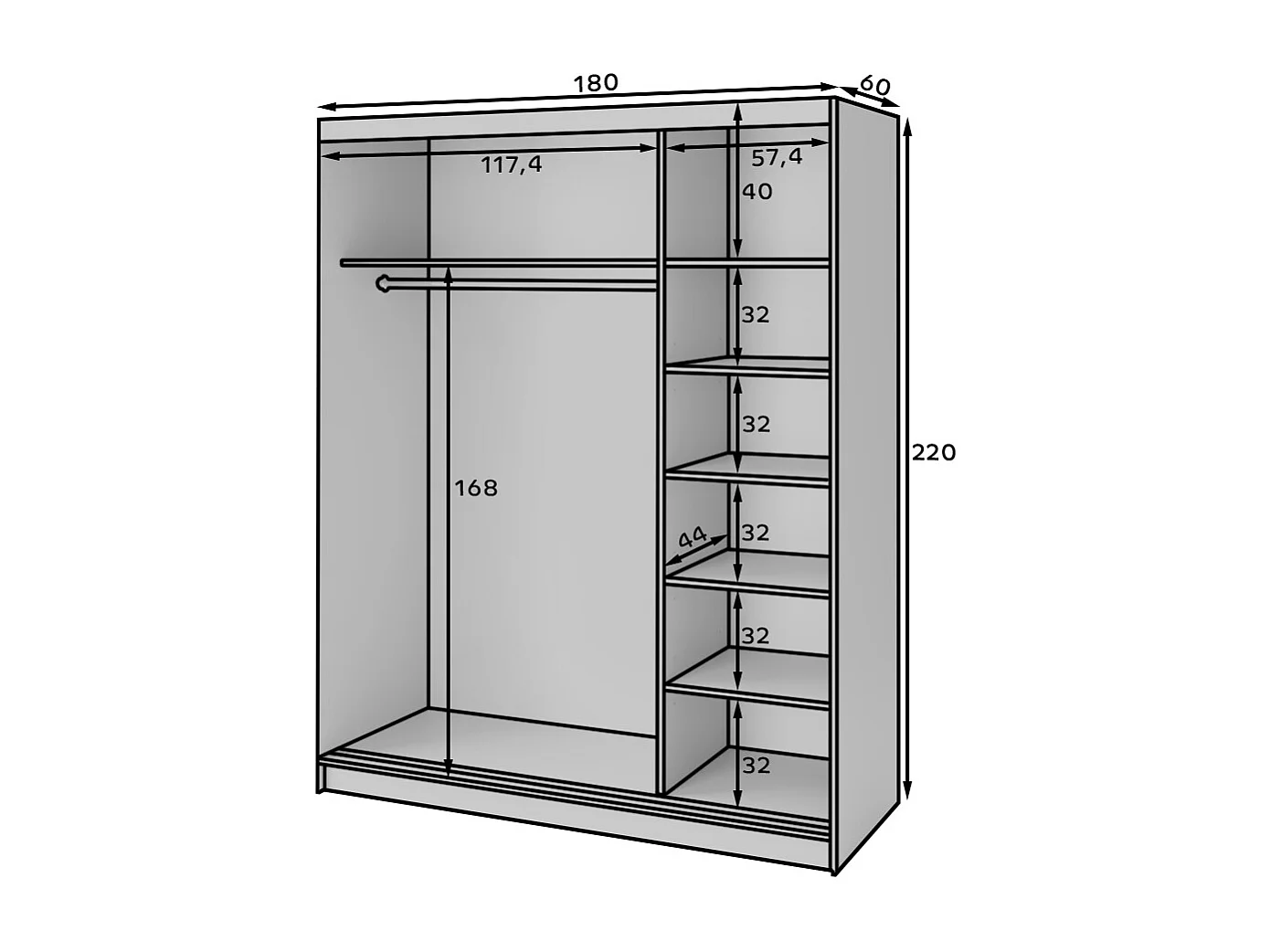 Armoire coulissante GAMA – Élégance noire & fonctionnalité contemporaine-Largeur 180 cm