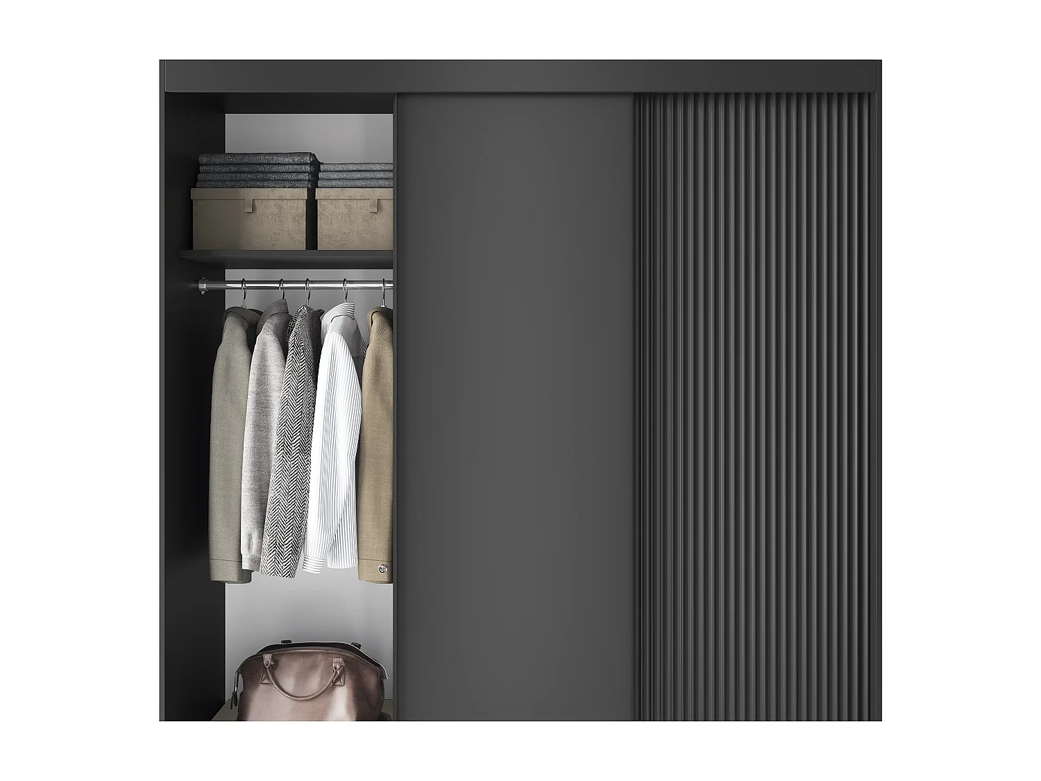 Armoire coulissante GAMA – Élégance noire & fonctionnalité contemporaine-Largeur 180 cm