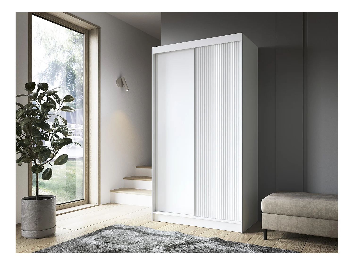 Armoire chambre adulte blanche BLANKO avec miroir-Largeur 120 cm