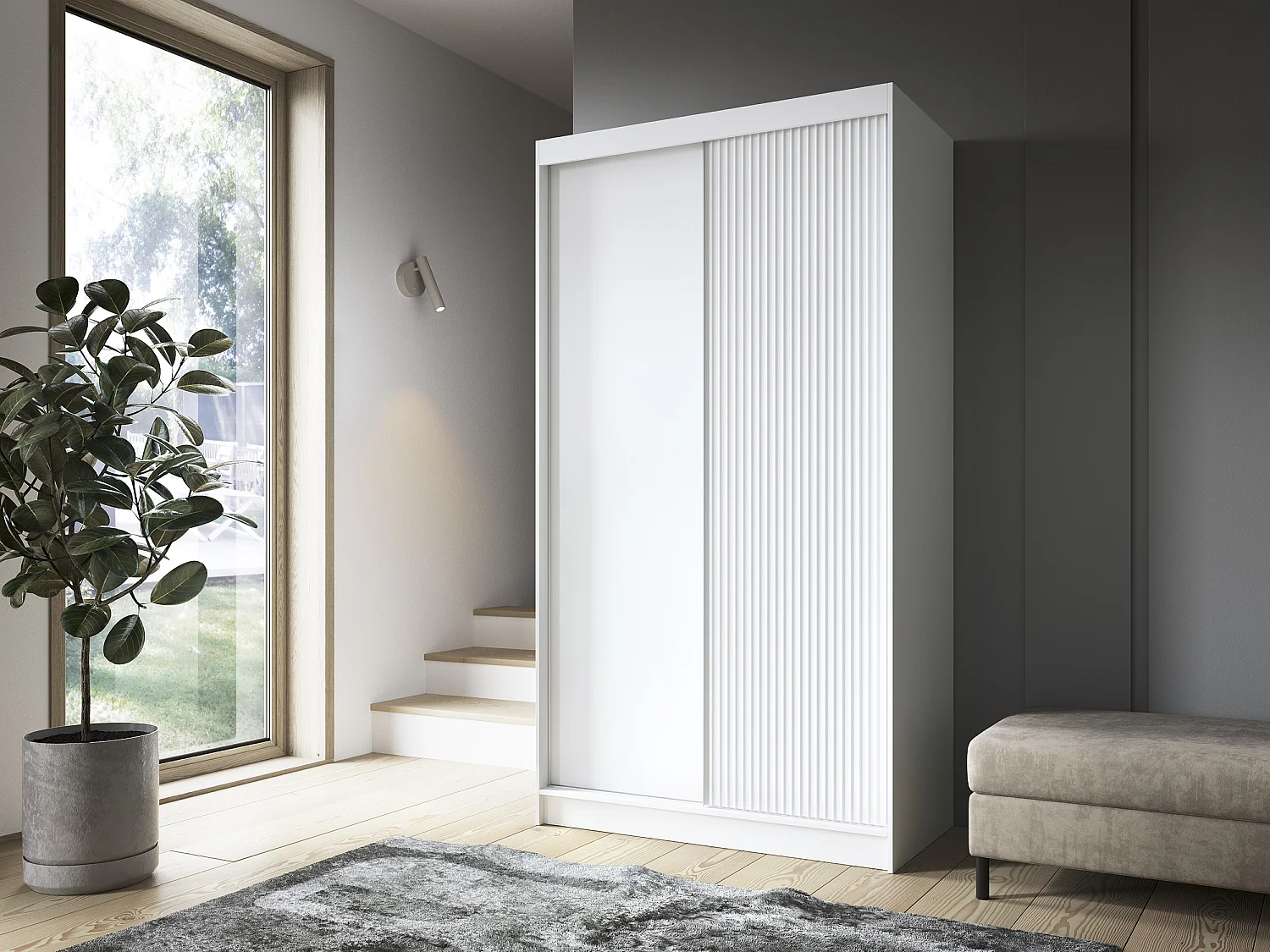 Armoire chambre adulte blanche BLANKO avec miroir-Largeur 120 cm