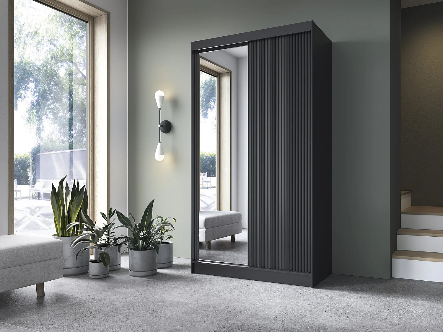 Armoire coulissante GAMA avec miroir – Moderne & profondeur visuelle-Largeur 120 cm