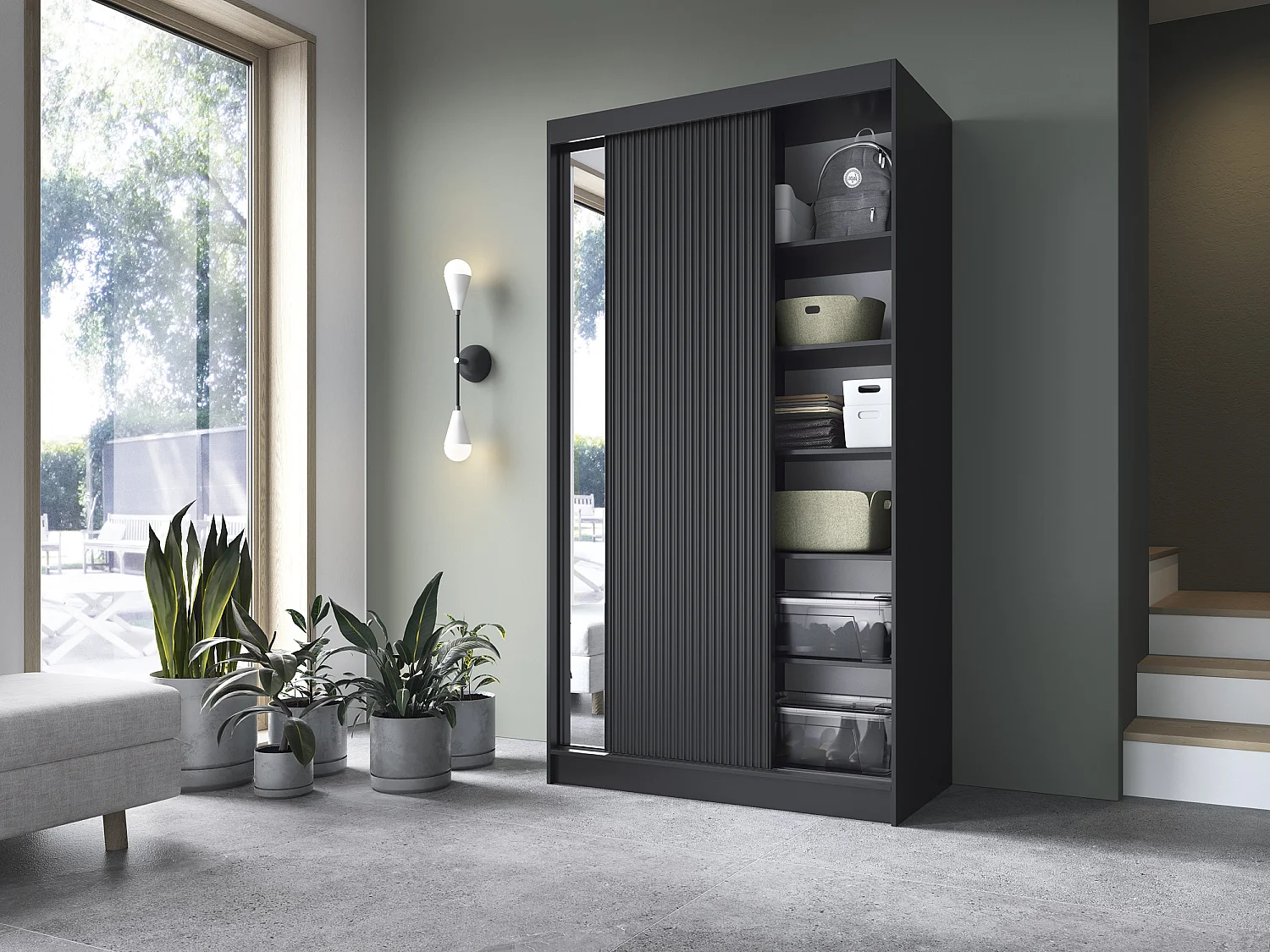 Armoire coulissante GAMA avec miroir – Moderne & profondeur visuelle-Largeur 120 cm