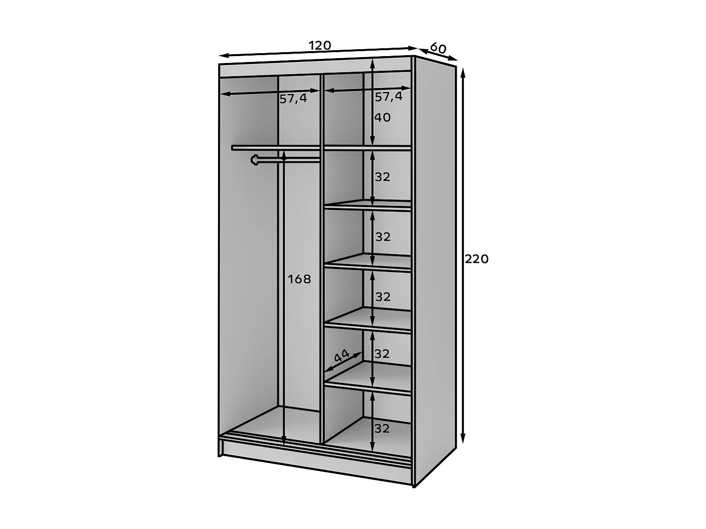 Armoire coulissante GAMA avec miroir – Moderne & profondeur visuelle-Largeur 120 cm