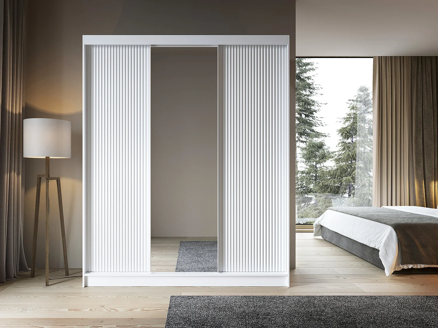 Armoire chambre adulte blanche BLANKO avec miroir-Largeur 180 cm