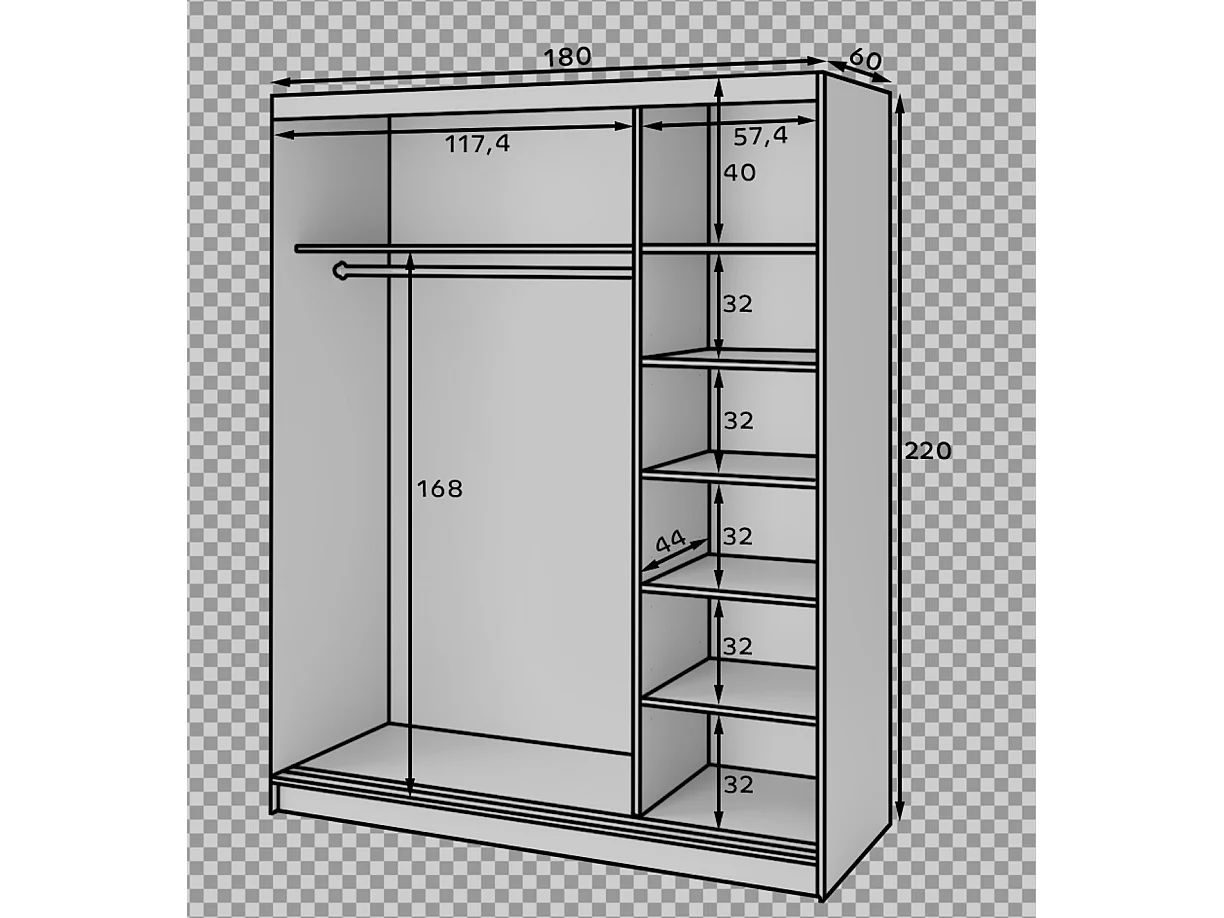 Armoire chambre adulte blanche BLANKO avec miroir-Largeur 180 cm