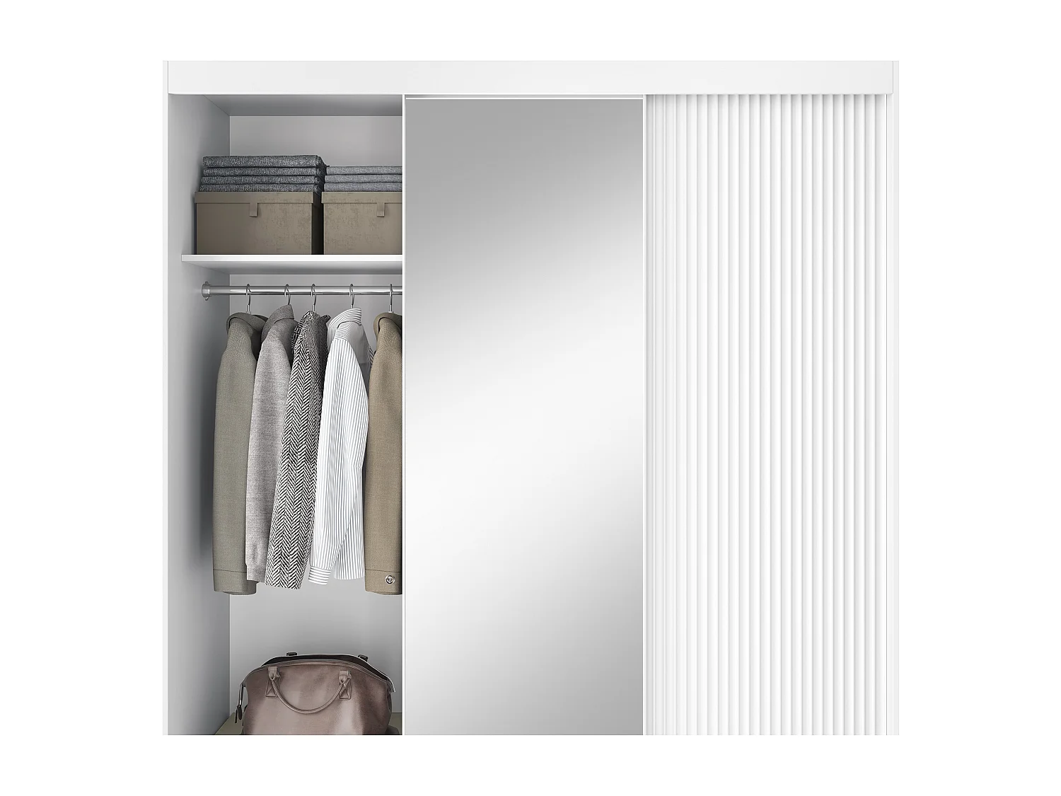 Armoire chambre adulte blanche BLANKO avec miroir-Largeur 180 cm