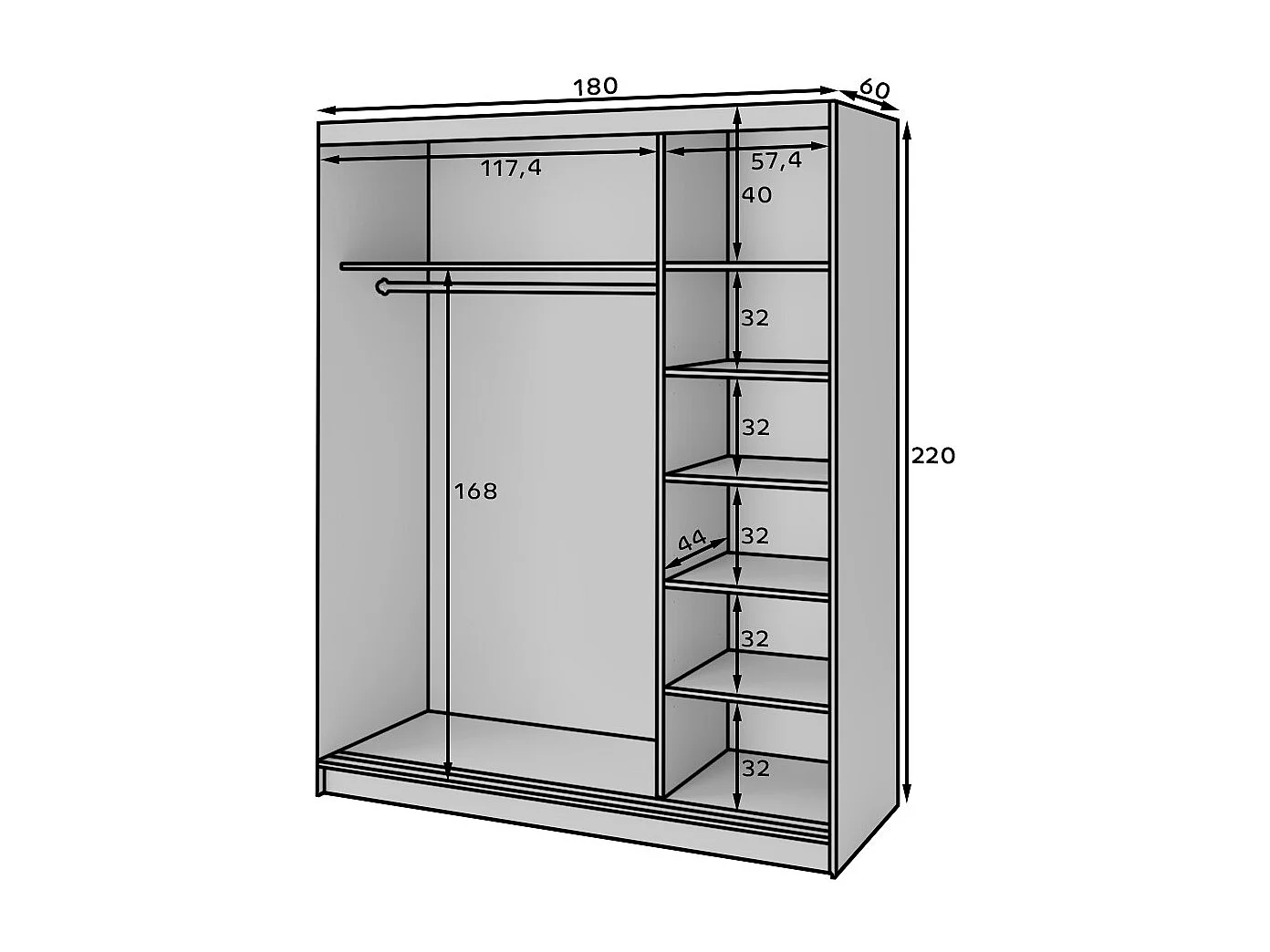 Armoire coulissante SOKAT avec miroir – Chêne caramel & noir mat-Largeur 180 cm