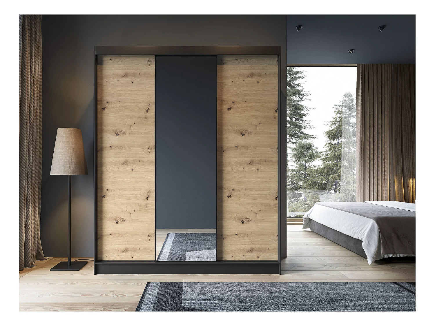 Armoire à portes coulissantes REVILA avec miroir – Élégance et fonctionnalité-Largeur 180 cm