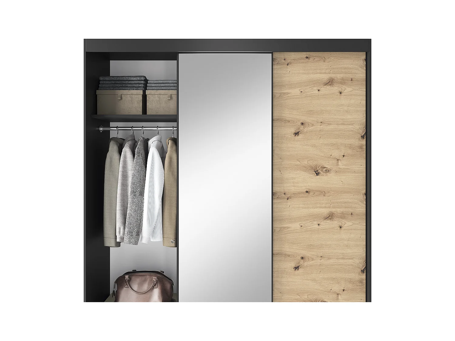 Armoire à portes coulissantes REVILA avec miroir – Élégance et fonctionnalité-Largeur 180 cm