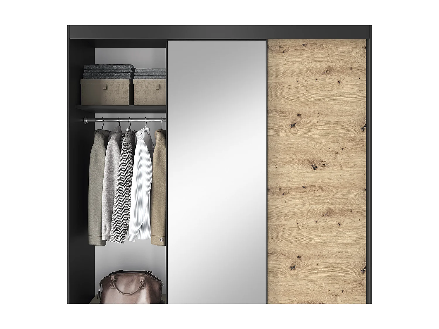 Armoire à portes coulissantes REVILA avec miroir – Élégance et fonctionnalité-Largeur 180 cm