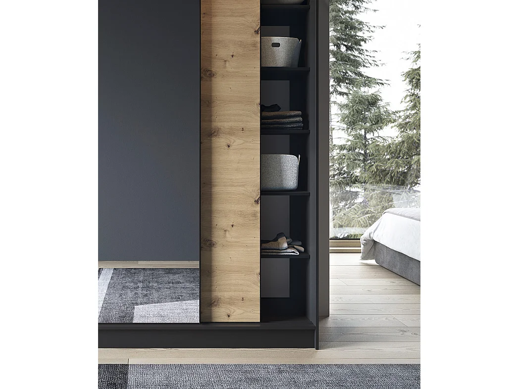 Armoire à portes coulissantes REVILA avec miroir – Élégance et fonctionnalité-Largeur 180 cm