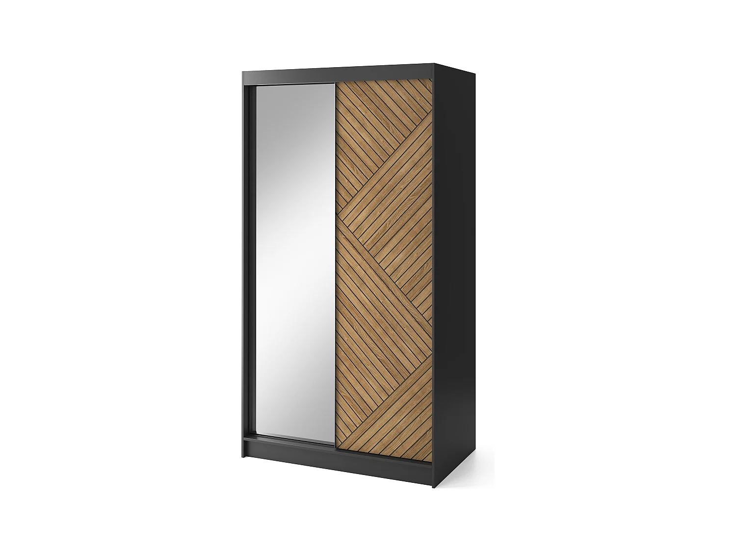 Armoire coulissante SOKAT avec miroir – Chêne caramel & noir mat-Largeur 120 cm