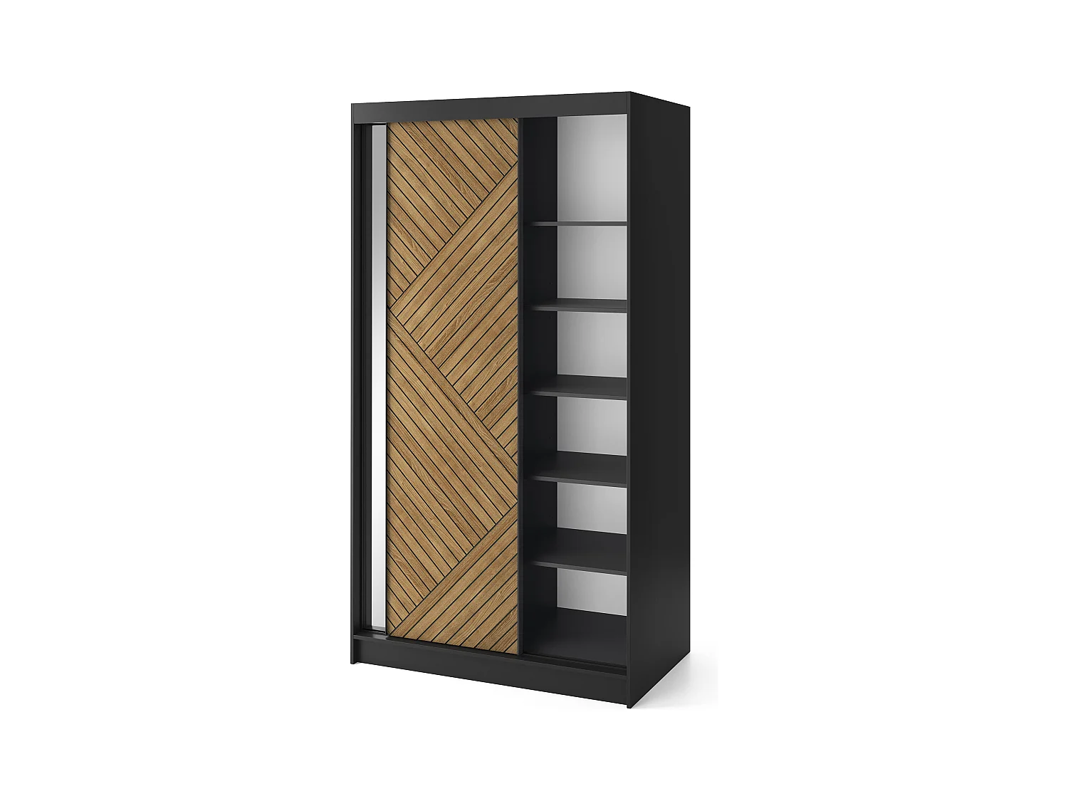 Armoire coulissante SOKAT avec miroir – Chêne caramel & noir mat-Largeur 120 cm