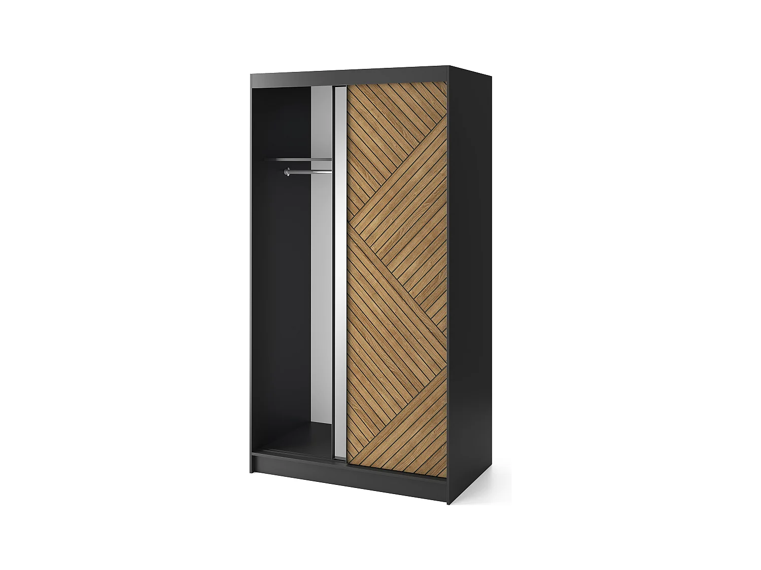 Armoire coulissante SOKAT avec miroir – Chêne caramel & noir mat-Largeur 120 cm