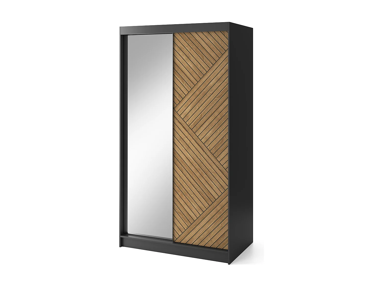 Armoire coulissante SOKAT avec miroir – Chêne caramel & noir mat-Largeur 120 cm