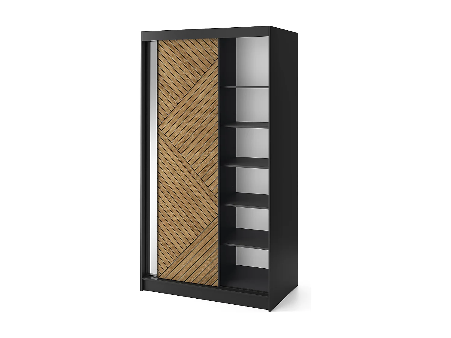 Armoire coulissante SOKAT avec miroir – Chêne caramel & noir mat-Largeur 120 cm