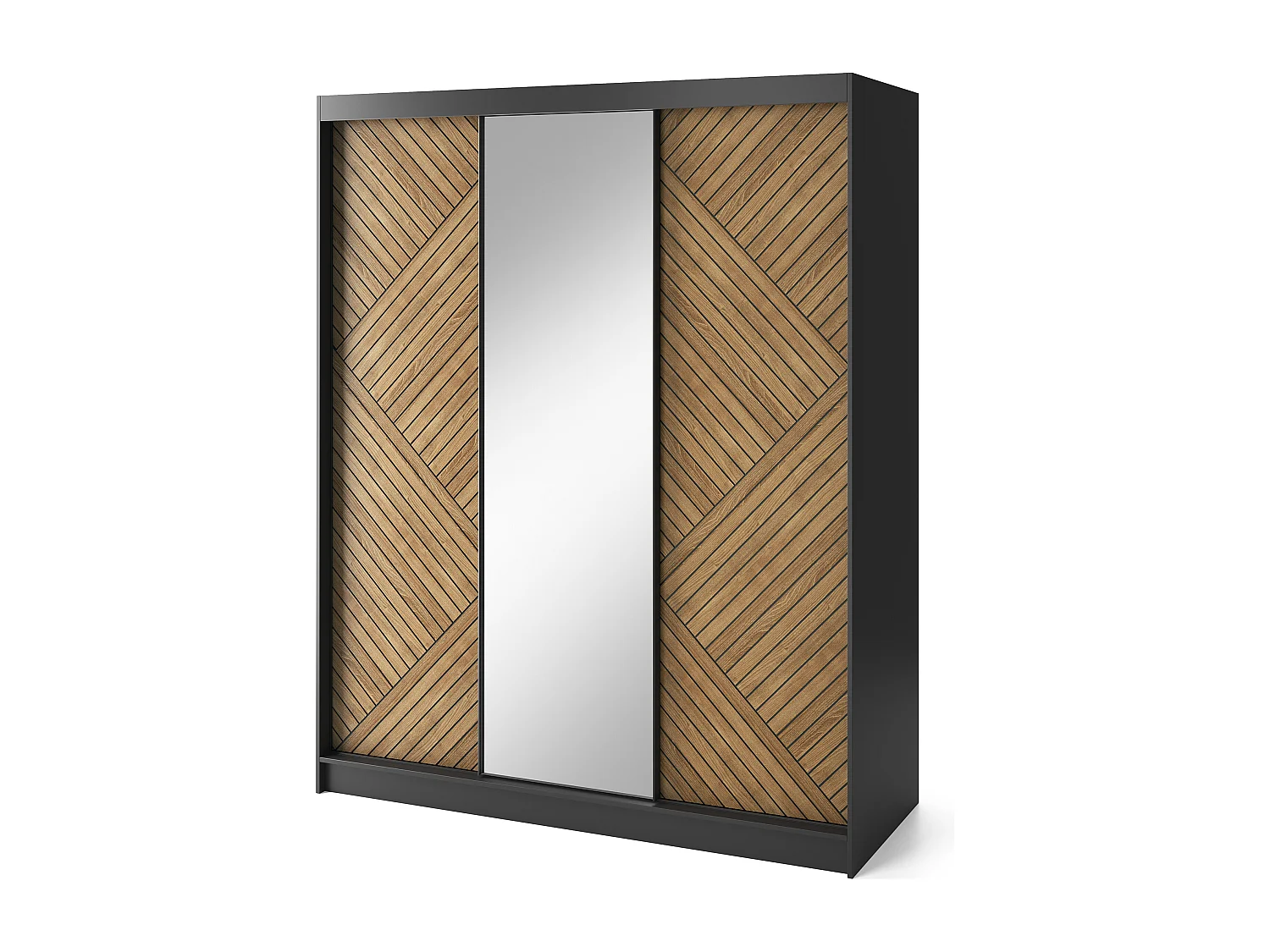 Armoire coulissante SOKAT avec miroir – Chêne caramel & noir mat-Largeur 120 cm