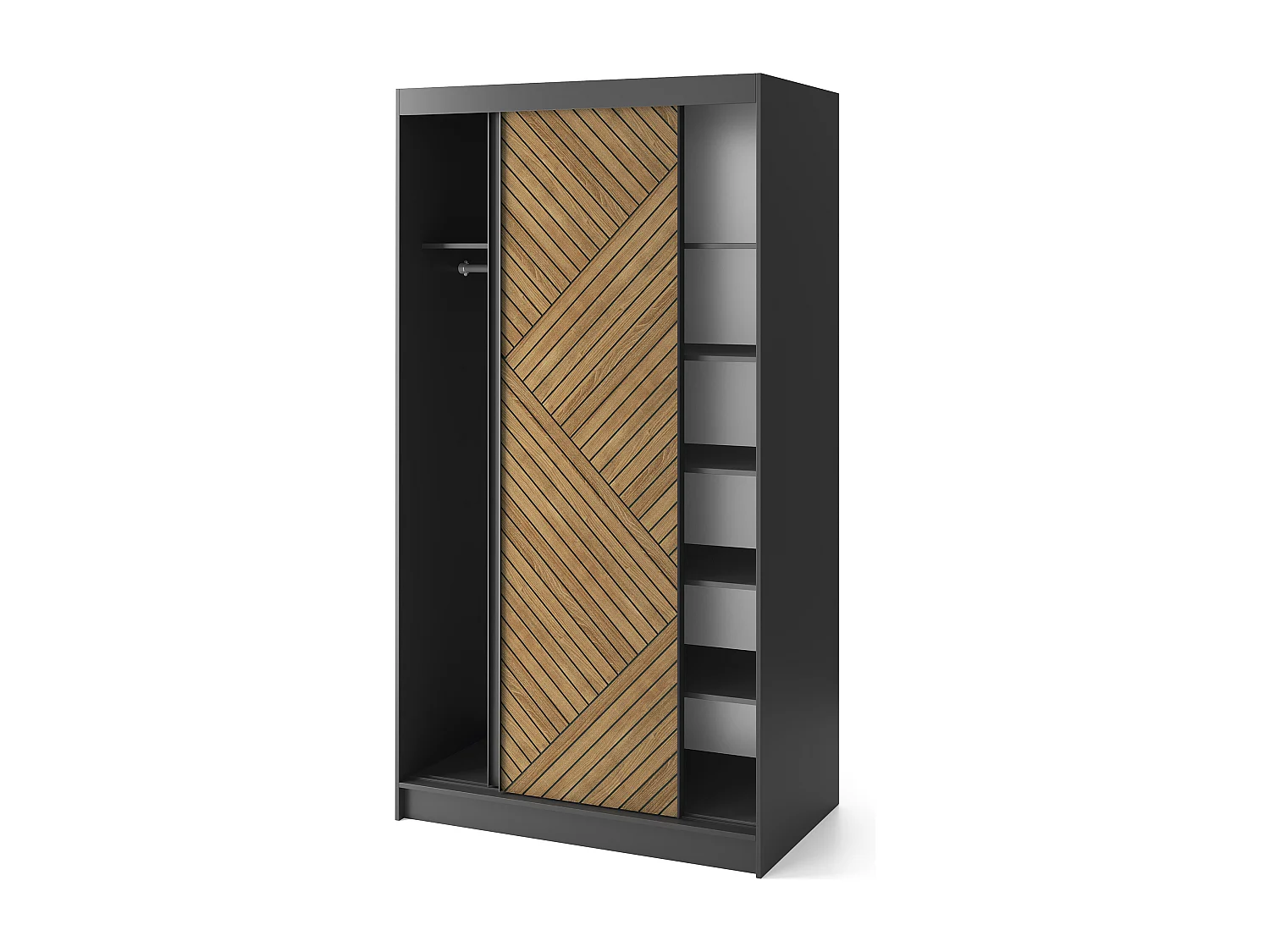 Armoire coulissante SOKAT – Chêne caramel & noir mat-Largeur 120 cm