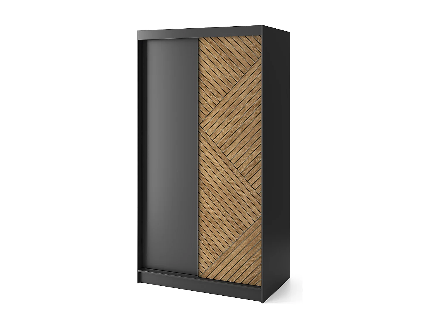 Armoire coulissante SOKAT – Chêne caramel & noir mat-Largeur 120 cm