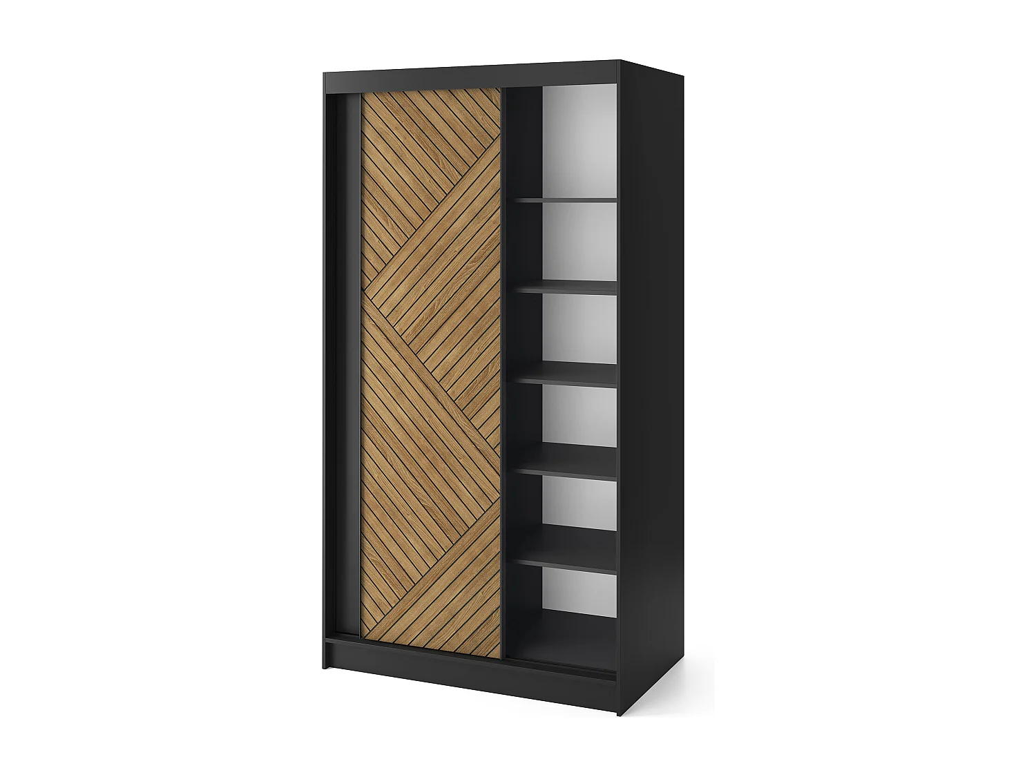 Armoire coulissante SOKAT – Chêne caramel & noir mat-Largeur 120 cm