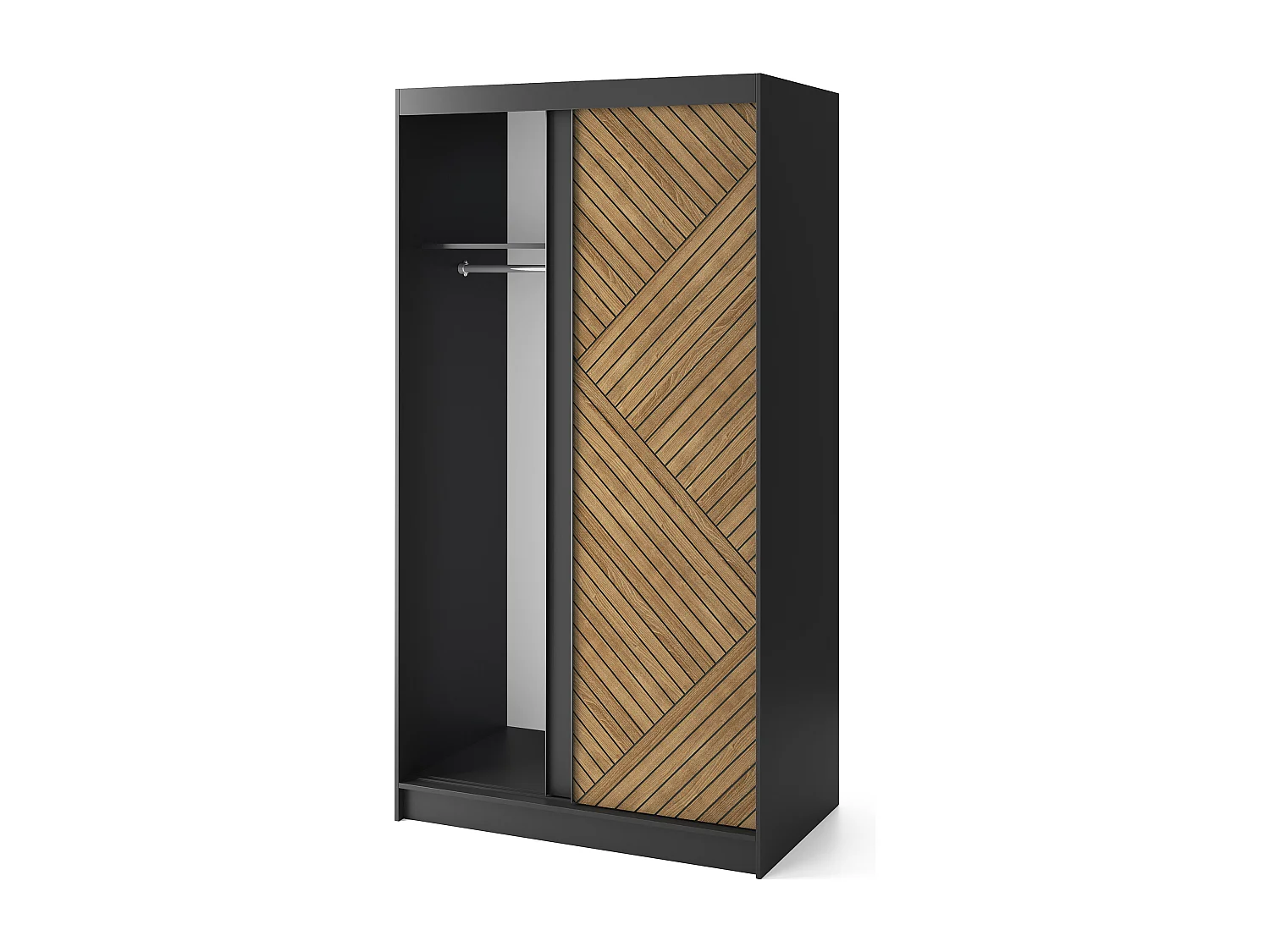 Armoire coulissante SOKAT – Chêne caramel & noir mat-Largeur 120 cm