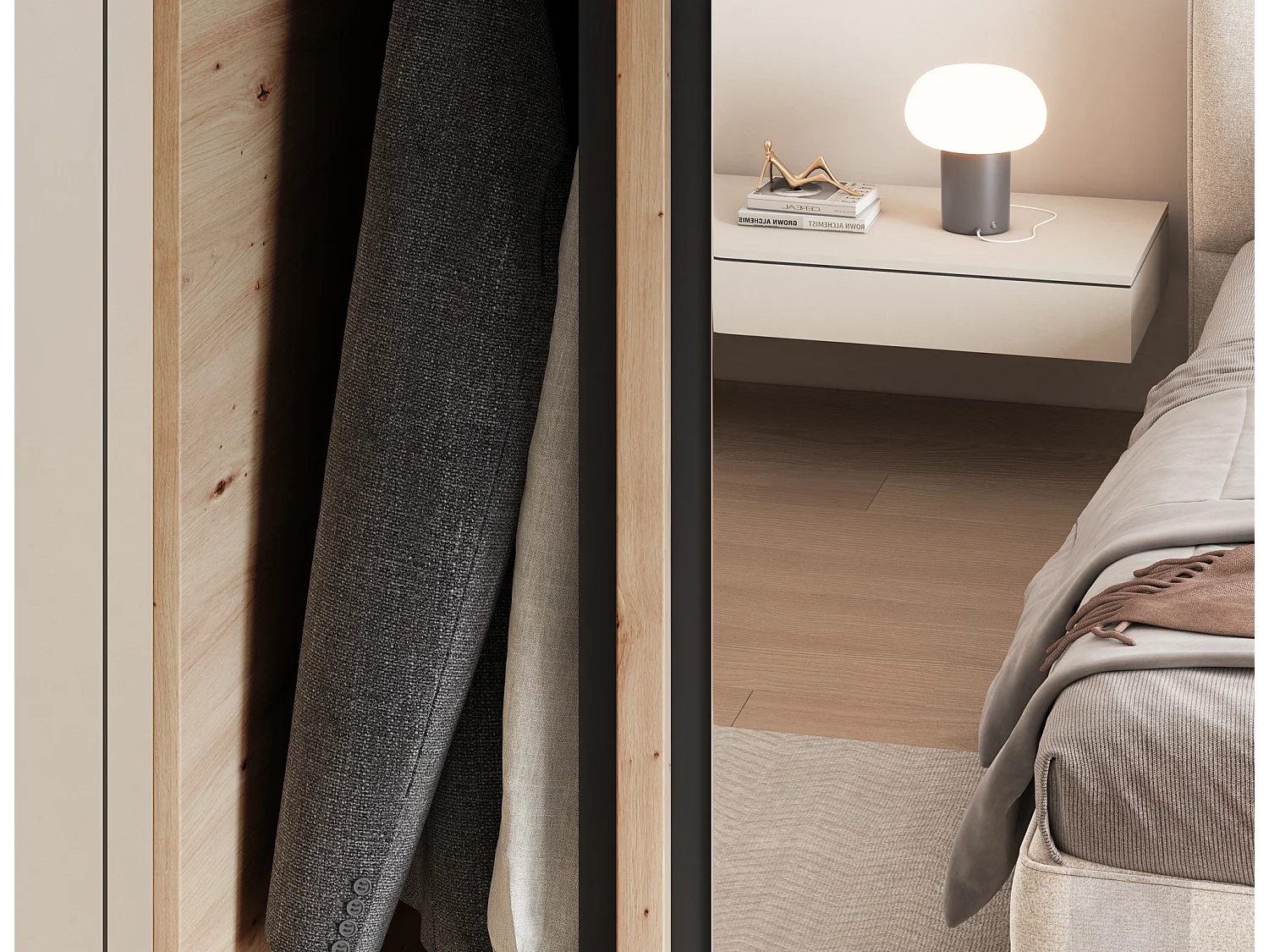 Armoire chambre adulte MERIKO 120cm Chêne artisan et miroir