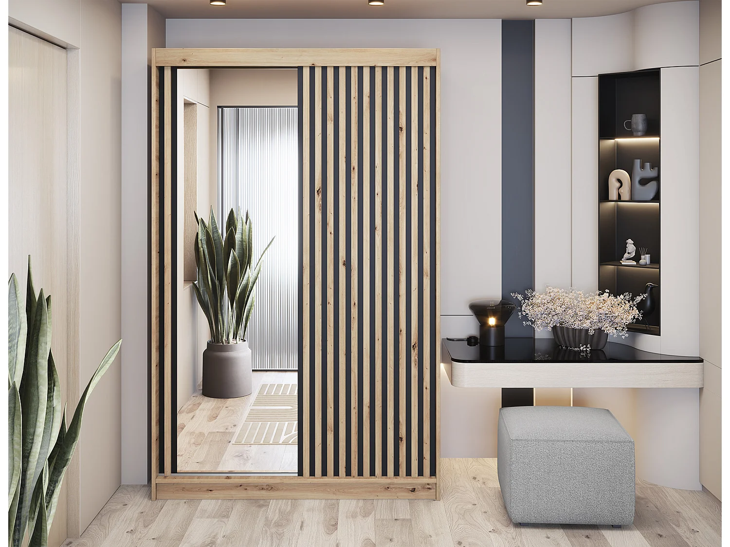 Armoire chambre adulte MERIKO 120cm Chêne artisan et miroir