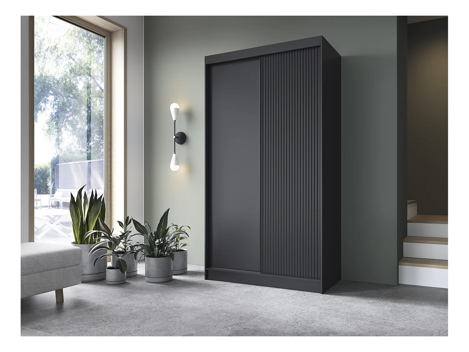 Armoire coulissante GAMA – Élégance noire & fonctionnalité contemporaine-Largeur 120 cm